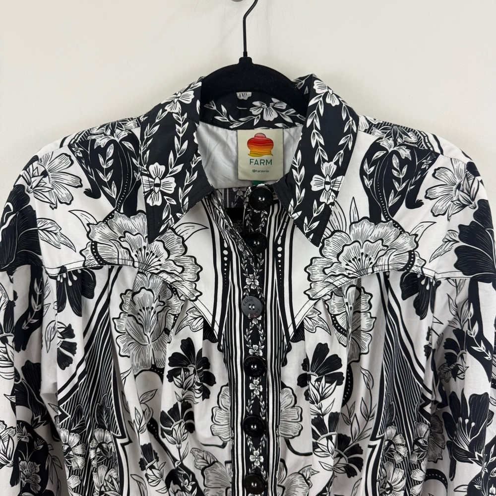 NWT FARM Rio Black and White Floral Midi Shirt Dress - Picture 7 of 15